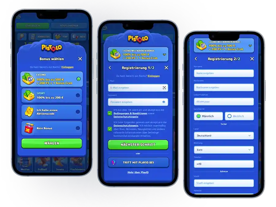 Login und Registrierung bei Pistolo Casino